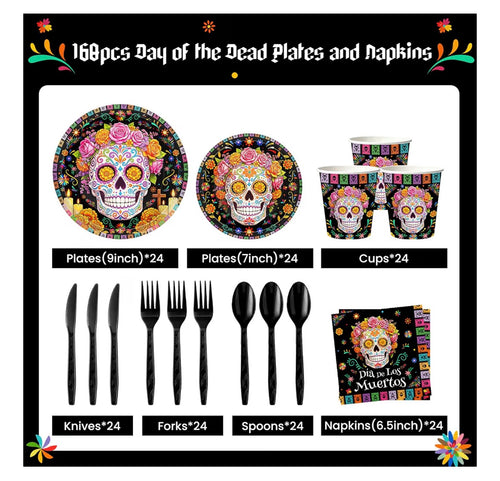 168pcs Day of the Dead plates & napkins