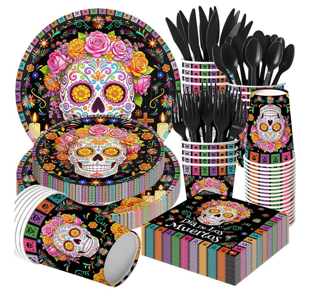 168pcs Day of the Dead plates & napkins