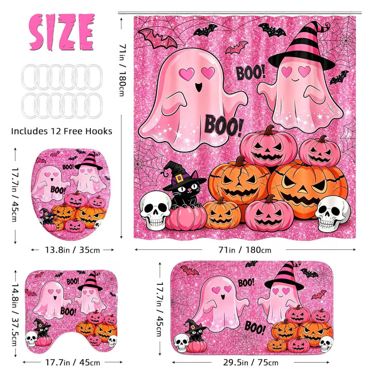 Halloween Shower Curtain Set 4pcs